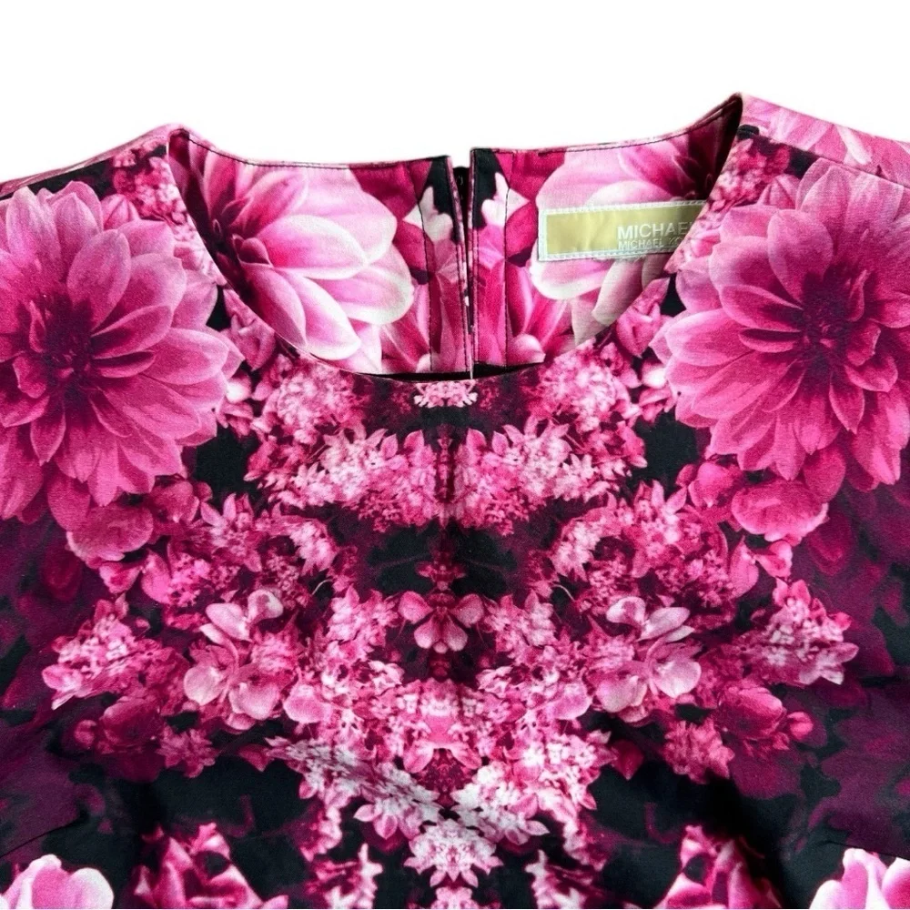 Michael Kors Kew Garden Floral Sheath Dress Short Sleeve Pink Zip Closure Sz 10